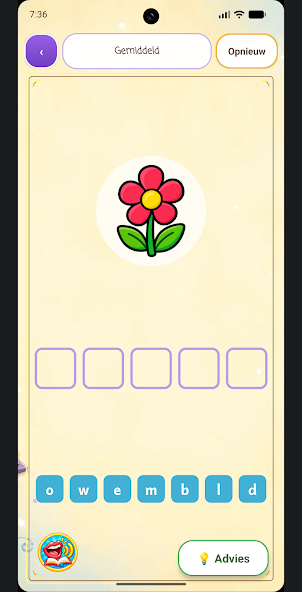 The word game with three levels on a phone