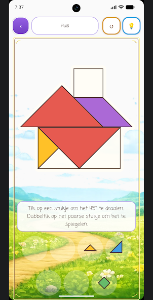 A tangram puzzle on a phone in Mijn Momentje